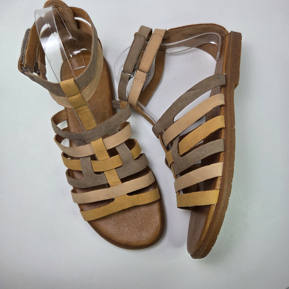 Naya Zamira Gladiator Flat Strap Natural Tan Gray Leather Sandal Womens Size 7.5